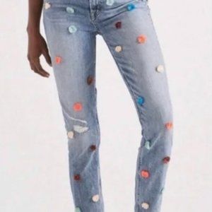 Lucky Brand Bridgette High Rise Skinny Pom Pom Jeans With 70's Feel Size…
